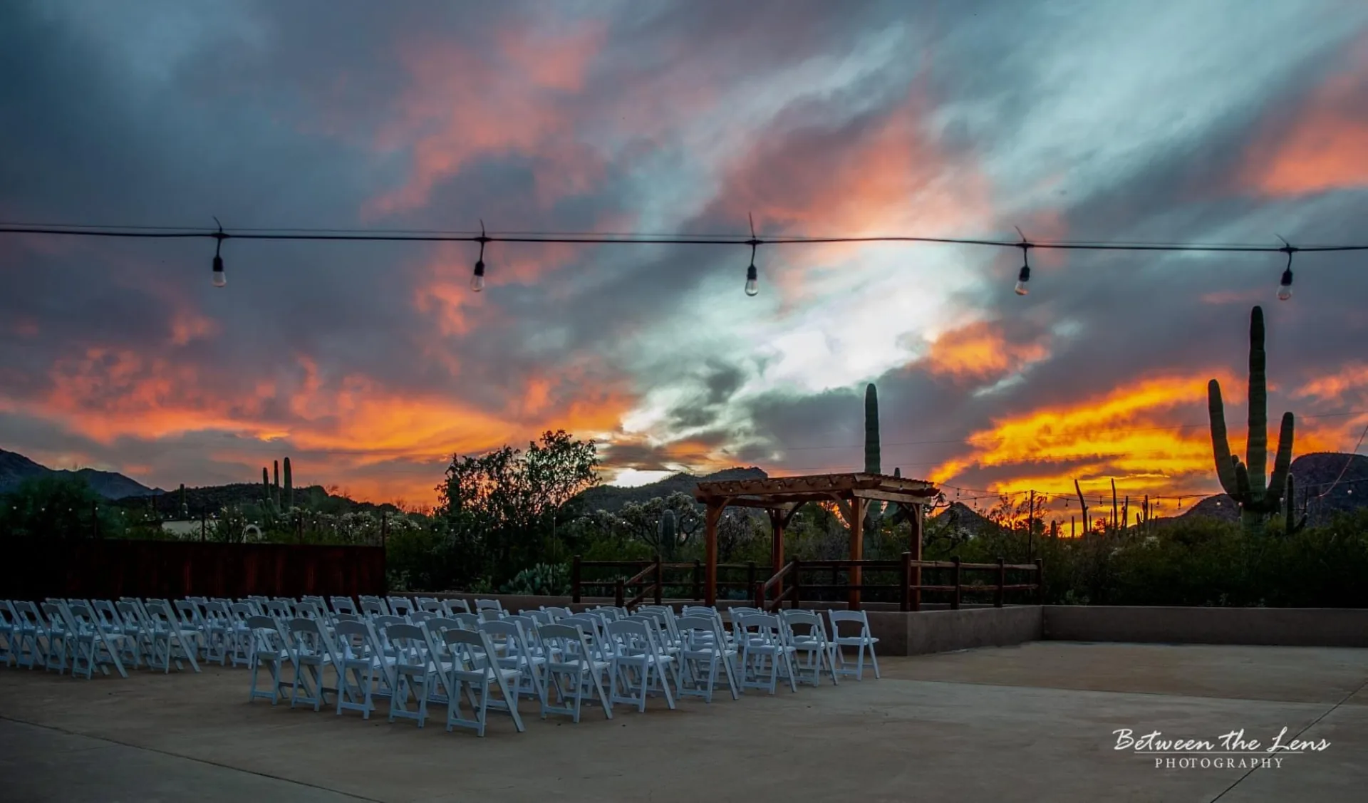 Outdoor ceremony setup with chairs and altar at Desert Bloom Estates, ceremony layout guide